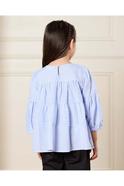 REDTAG Girls Blue Checkered Top