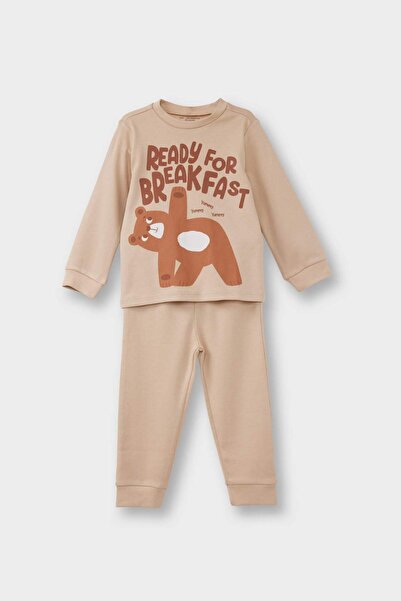 DeFacto Baby Boy Pajama Set Bear Printed Long Sleeve Top Long Bottom F0554A525Au