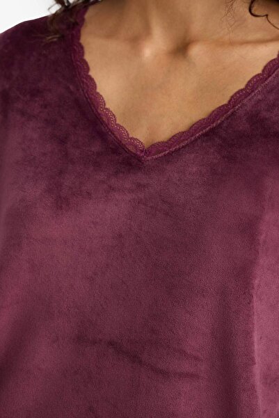 DeFacto Pajama Set Regular Fit Long Sleeve Velour Top Long Bottom-Fall in Love E8691Ax25Wn