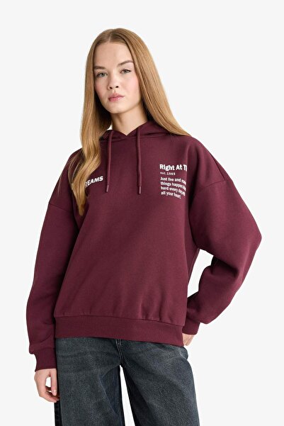 DeFacto Oversized Wide Fit Hooded Back Printed Sweatshirt G3874Ax25Wn