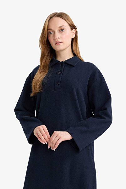 DeFacto Regular Fit Polo Yaka Uzun Kollu Maxi Elbise G1886AX25WN