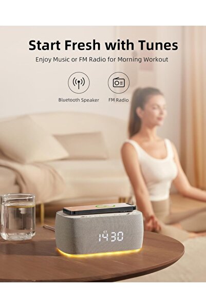 EZVALO 6-in-1 Multifunctional Alarm Clock with Bluetooth Speaker & Wireless Charger, FM Radio and More