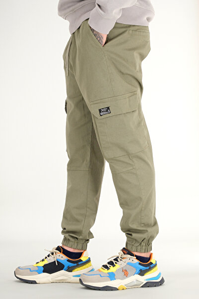 Souris Men's Light Khaki Cargo Pants Relaxed Fit Cotton Elasticated Leg