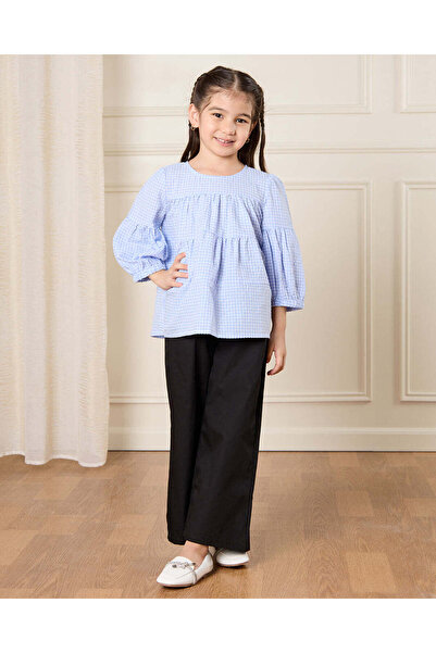 REDTAG Girls Blue Checkered Top