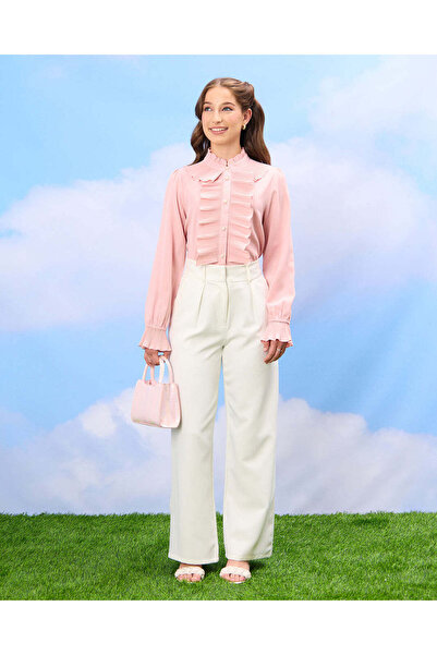 REDTAG Senior Girls Pink Pleated Ruffled Front Blouse