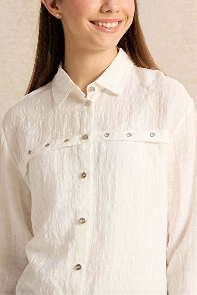 REDTAG Senior Girls White Embellished Shirt With Eyelets Contrast