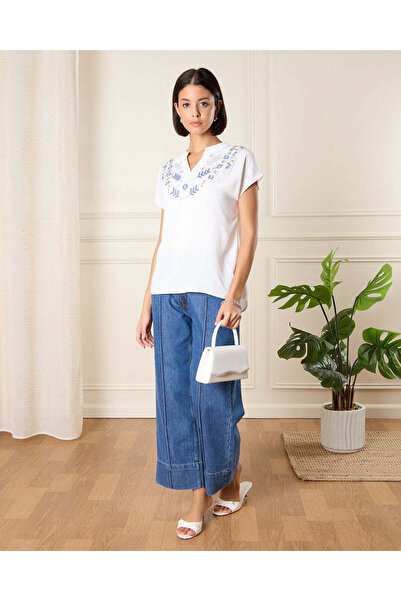 REDTAG Women Ivory Embroidered Blouse