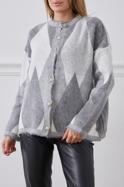 DPARİS Baklava Patterned Gold Buttoned Knit Cardigan