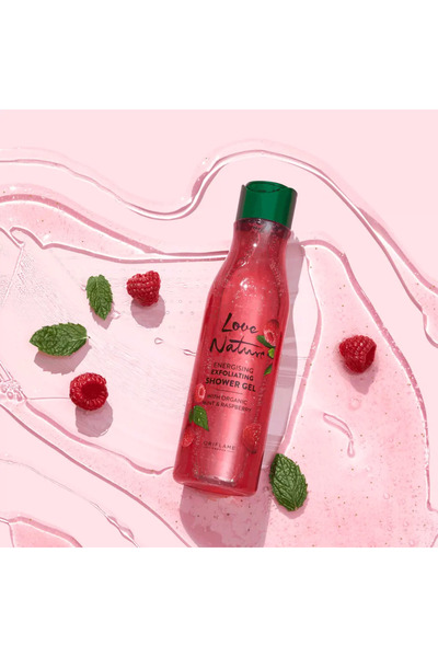 love nature Gel de duș exfoliant cu mentă și zmeură
