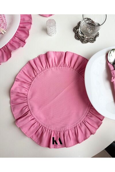 KaiAtelier Set de 4 farfurii rotunde cu volane Candy Linen/Serviciu american