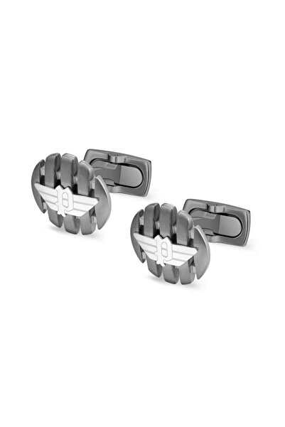 Police أزرار أكمام أونست للرجال - تصميم محدب مع شعار P Wing باللون الأسود