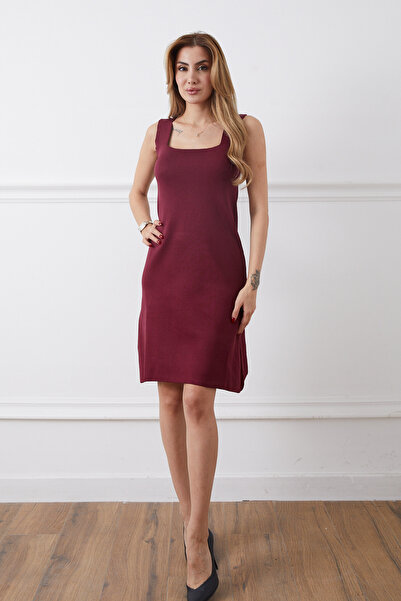 DPARİS Square neck thick strap knit dress