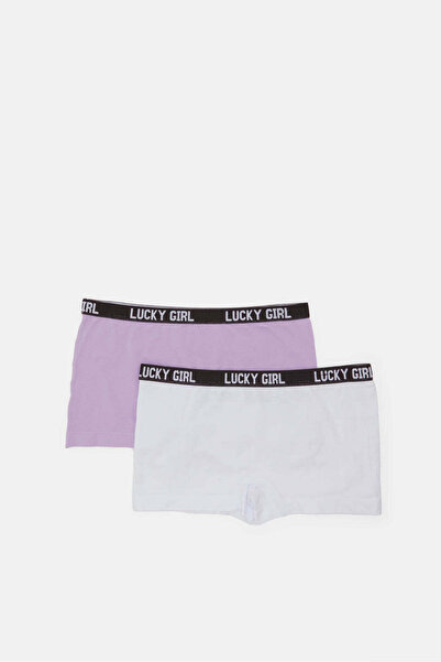 REDTAG Senior Girls White And Purple Boxer Brief Set (Pack Of 2)