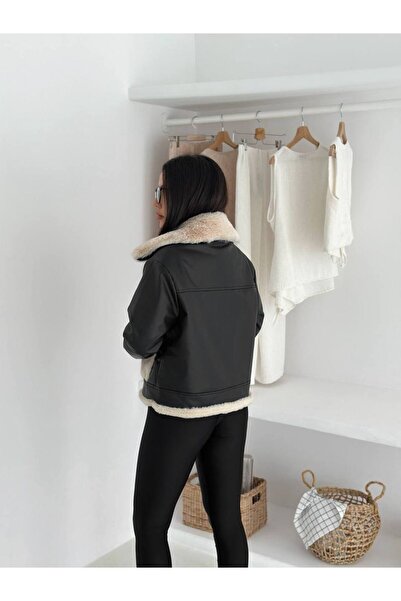 İLKCET MODA Γυναικείο μπουφάν με λούτρινο γούνινο λεπτομέρεια και τσέπες