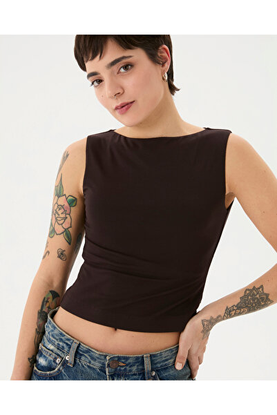 Ayma Active Brown Boat Neck Blouse