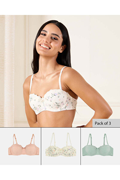 REDTAG Women Assorted Balconette Bra Set (Pack of 3)