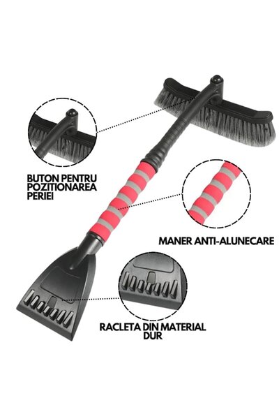 FONIX SnowBuddy snow brush with integrated scraper, rotating head, non-slip handle (Pink)