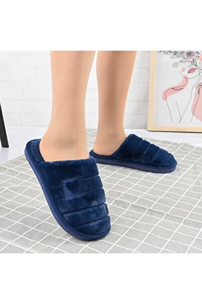 Tmall Fluffy slippers, With heart, With fur, PD1072, Dark blue
