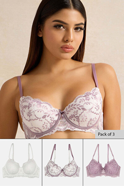 REDTAG Women Assorted Padded Plunge Bra Set (Pack of 3)