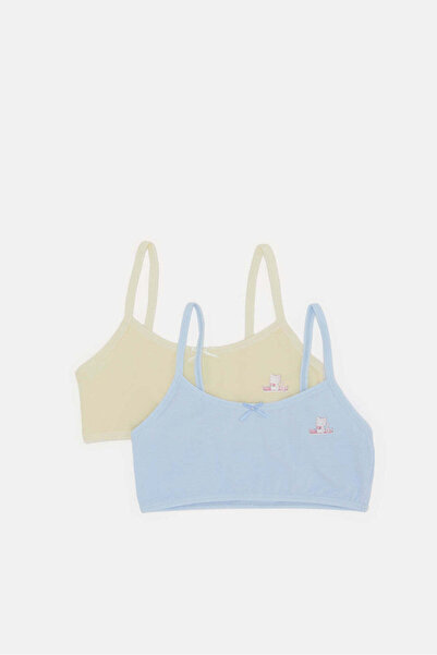 REDTAG Senior Girls Blue And Yellow Padded Bra (Pack of 2)