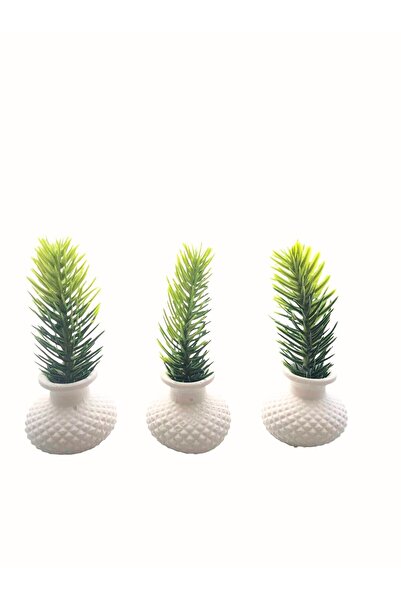 Dekora Çiçek طقم مزهريات صنوبر أحمر صناعي مكون من 3 قطع (12 سم بما في ذلك أزر...