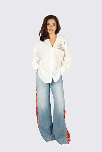 Ysatis Women's Comfortable Fit Embossed Pattern Long Sleeve White Shirt 2525.6000142-White