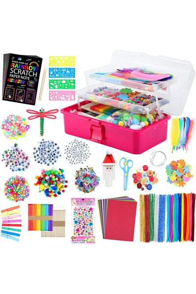 COOYA Arts and Crafts Supplies 3 Layered Craft Box with for Kids DIY School Supplies Materials Set Toys