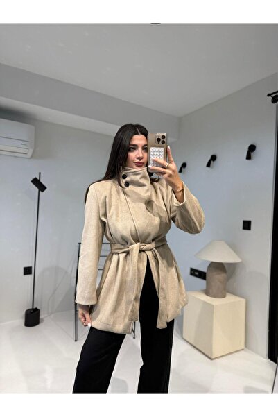 Bade Butik Palton scurt cu curea bej