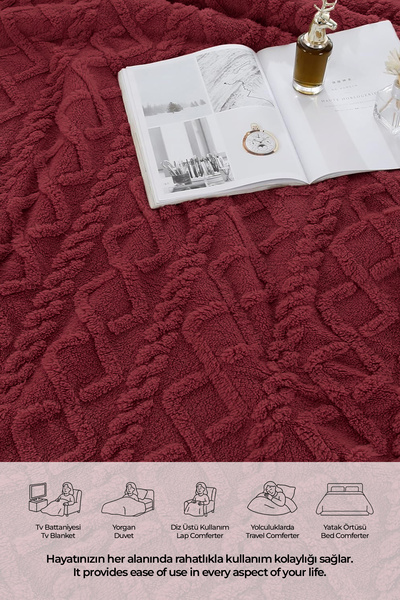 Evlen Home Collection Pufly Jakar Sherpa Battaniye Seti Çift Kişilik 3 Parça Yumuşak Peluş Wellsoft Yatak Örtüsü