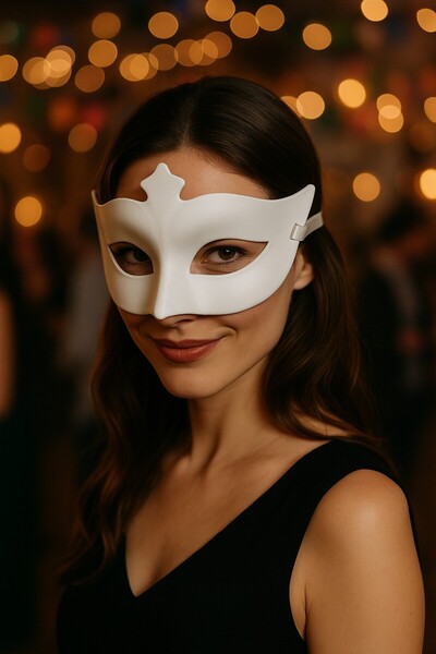 TOYFEST قناع أبيض للحفلات، إكسسوار زي نسائي للبالغين، قناع عيون بتصميم أنيق و...