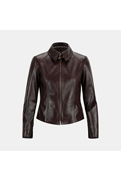 Desa Women's Burgundy Shirt Collar Fit Leather Jacket