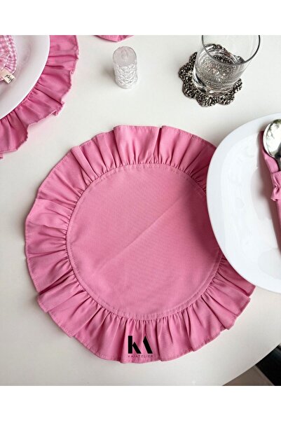 KaiAtelier Set de 2 farfurii rotunde cu volane din lenjerie Candy/Serviciu american