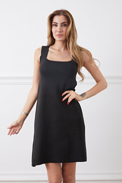 DPARİS Square neck thick strap knit dress