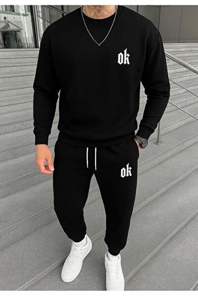 Gutsy Men's Bottom and Top Set Winter Zero Collar Tracksuit Dk Printed