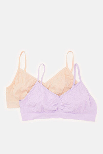 REDTAG Senior Girls Purple And Beige Jacquard Bra Set (2 Piece)