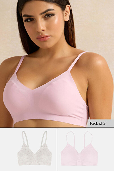 REDTAG Women Lilac And White Printed Comfort Bra Set (Pack of 2)
