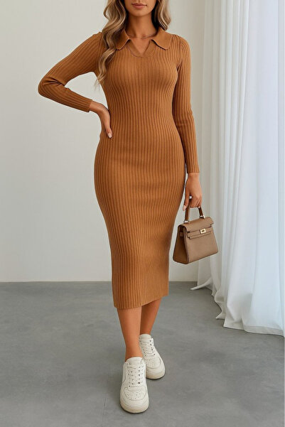 twomeey Γυναικείο πλεκτό φόρεμα με λεπτομέρεια σε σχήμα V