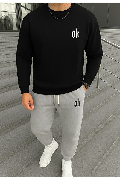 Gutsy Men's Bottom and Top Set Winter Zero Collar Tracksuit Dk Printed