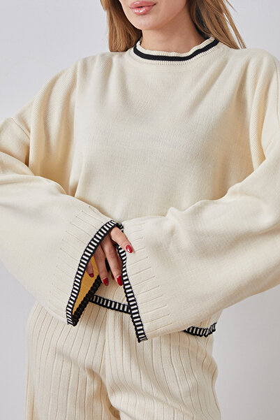 DPARİS Crew Neck Shepherd Stitch Sweater Pants Knitwear Two-Piece Set