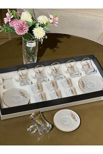 Alamtiaz Tea and coffee cups and saucers set, stainless steel, modern design, 18 pieces