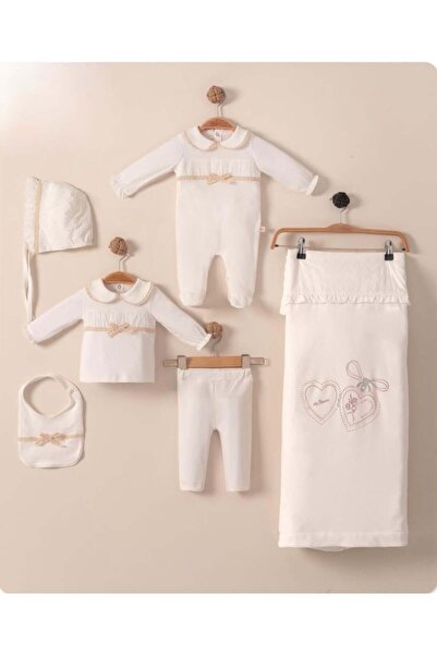 Baby shine Baby girl reception set – 100% natural cotton – classic design and elegant lace (heart pattern)