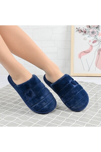 Tmall Fluffy slippers, With heart, With fur, PD1072, Dark blue