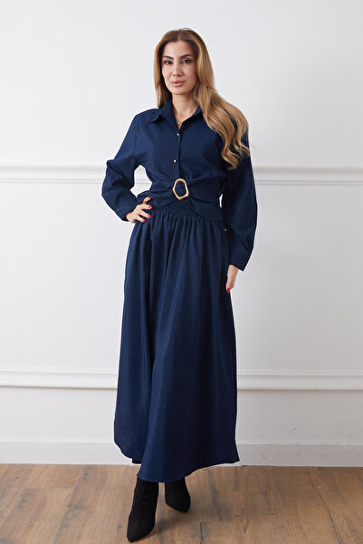 DPARİS Belt Detailed Shirt Skirt Two-Piece Set