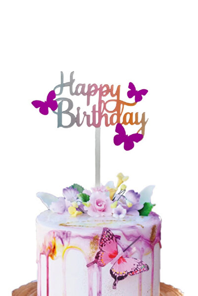 Le Mabelle Multicolored Butterfly Themed Happy Birthday Cake Decoration