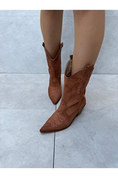 Elvinin Tarzı Deswa Taba Süet Kısa Kovboy Bot