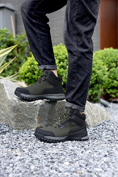 AX Boxing Men's fur-lined outdoor boots made of eco-leather with laces and non-slip soles,