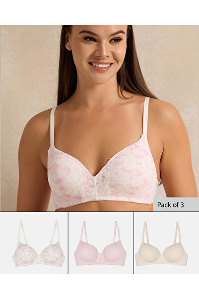 REDTAG مجموعة حمالات صدر نسائية مطبوع متنوعة بدون أسلاك (عبوة من 3 قطع)
