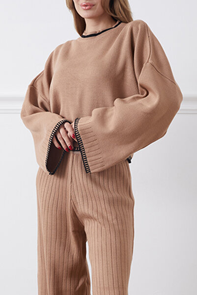 DPARİS Crew Neck Shepherd Stitch Sweater Pants Knitwear Two-Piece Set