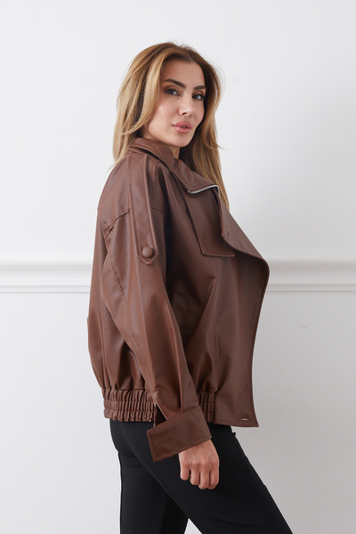 DPARİS Faux Leather Jacket with Elastic Waist and Hidden Zipper
