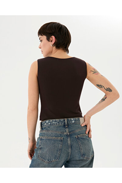 Ayma Active Brown Boat Neck Blouse